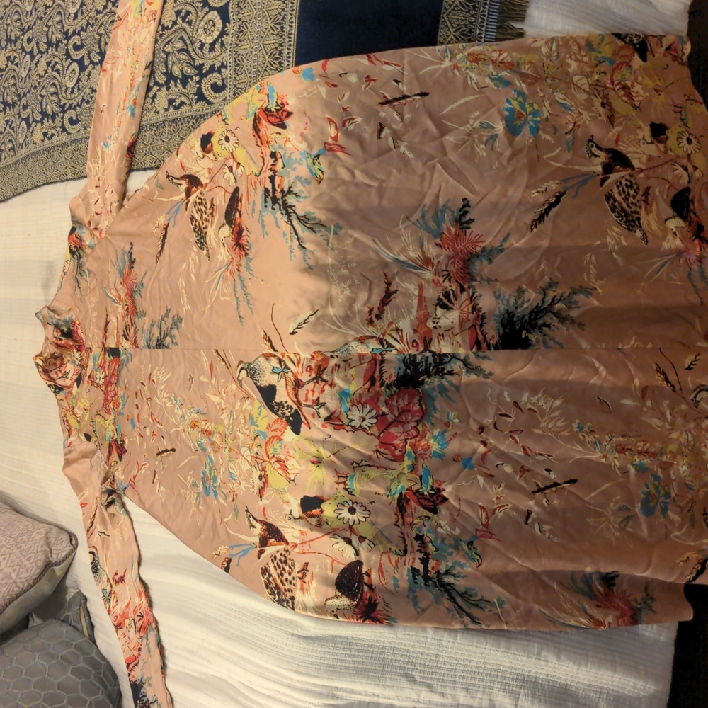 Long-sleeve 100% silk dress